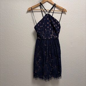 Stylestalker lace strappy mini dress women’s Size Small Navy blue lined